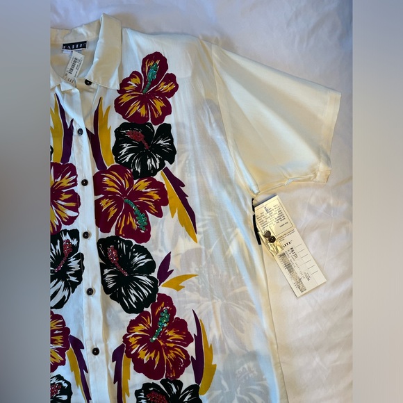 Vtg NWT FAITH Cream shirt blouse Hula Girl Hawaiian Hibiscus sequins woman’s L - Picture 4 of 11